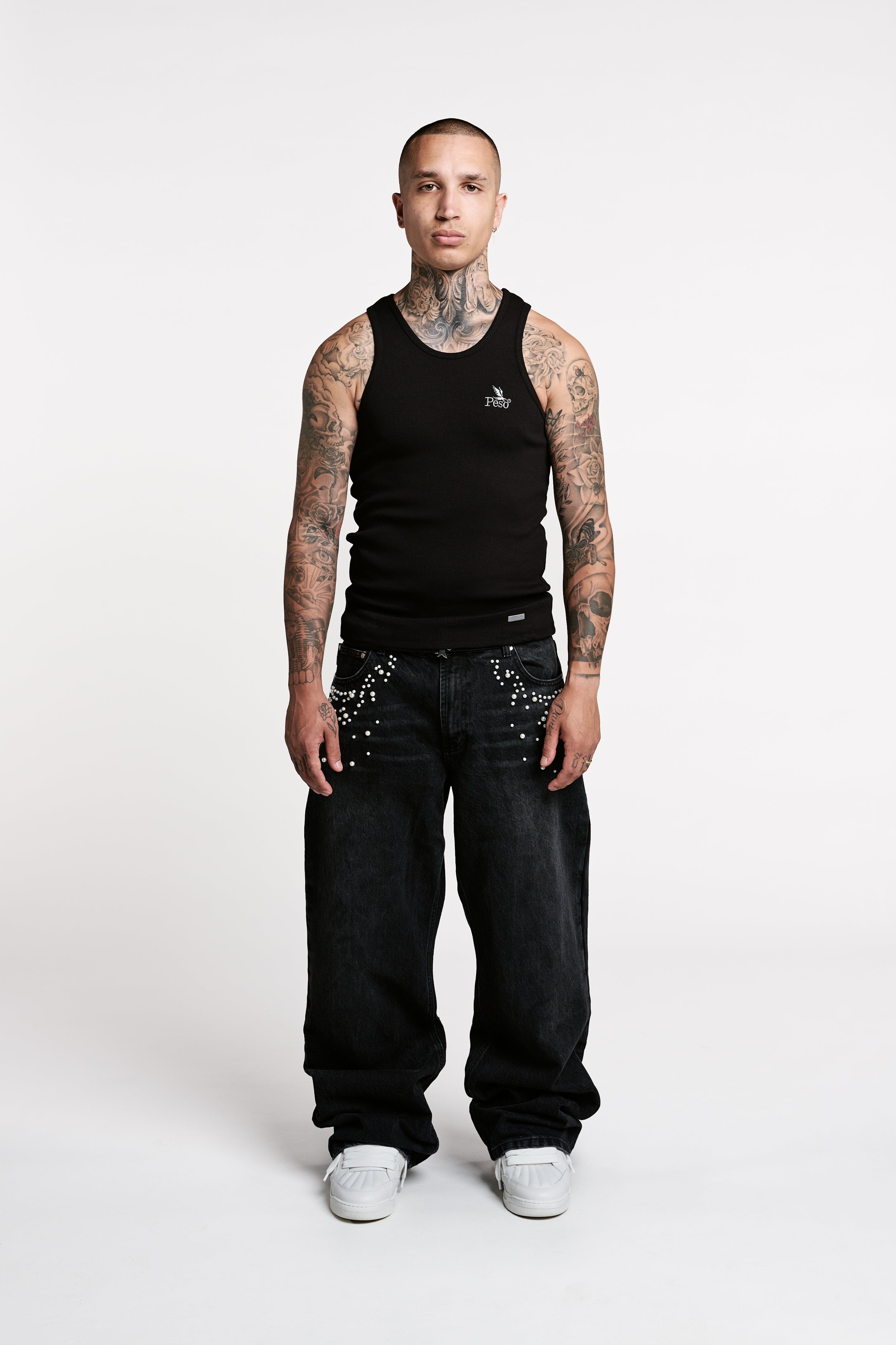 Schwarzes Tanktop mit schwerem Rippstrick